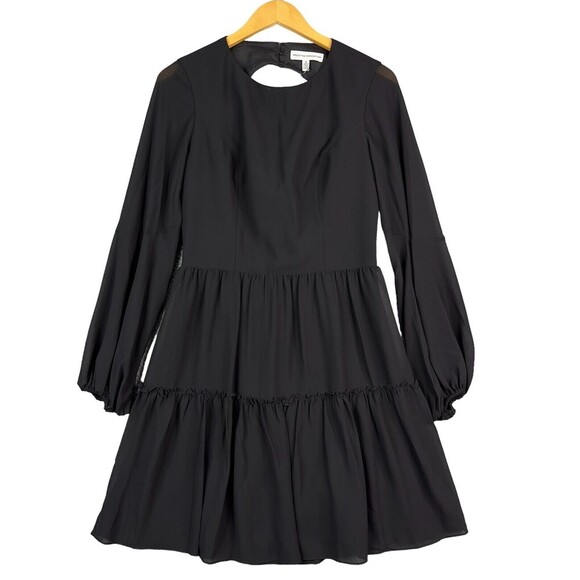 Dress the Population Paola Black Chiffon Mini Dress Blouson Sleeve Tiered NWT - Picture 2 of 15